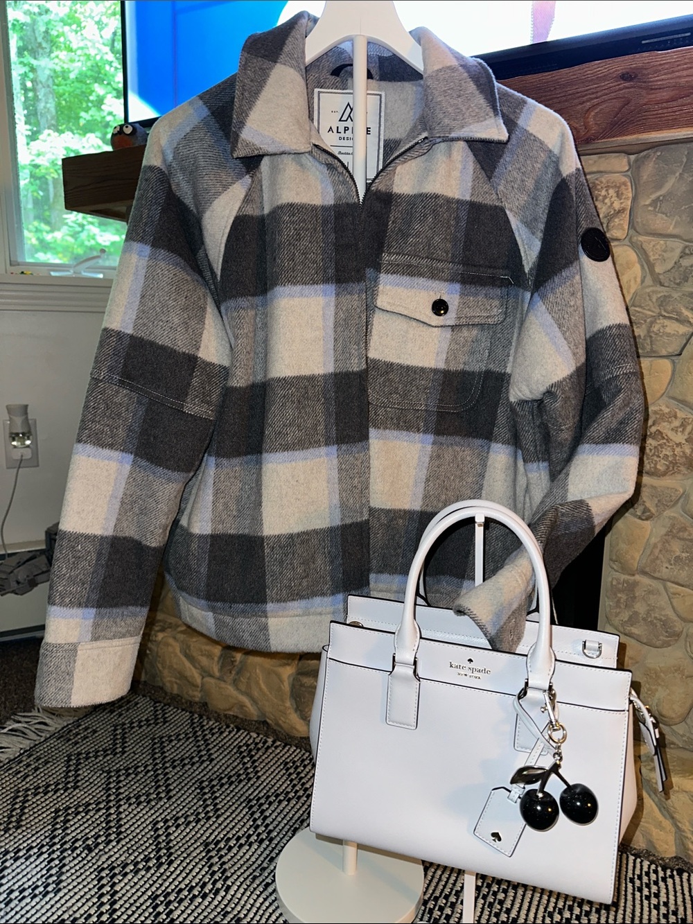 🖤🩵🤍Woman’s Plaid Zip Jacket - Gray, White & Light Blue
